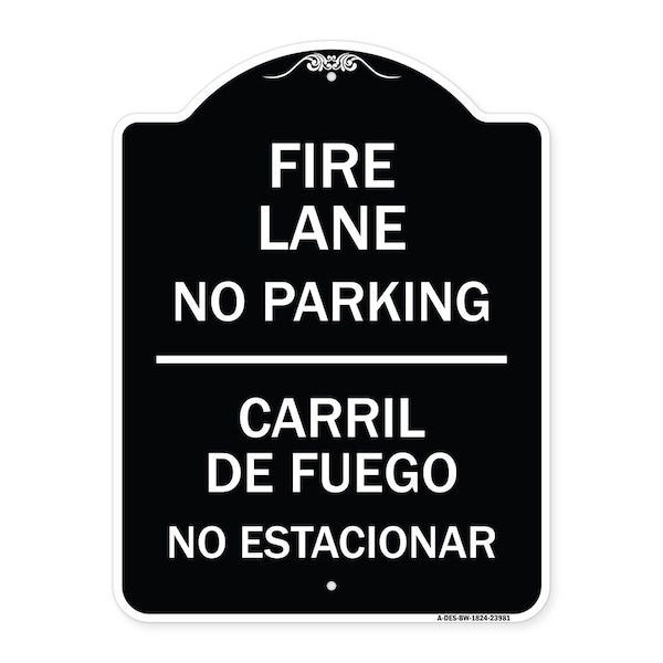 Signmission Fire Lane No Parking Carril De Fuege No Esta Conar Heavy-Gauge Alum Sign, 24" x 18", BW-1824-23981 A-DES-BW-1824-23981 - main